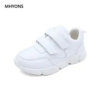 Childrens Shoes 2018 Spring And Autumn PU Waterproof Leather Boys Girls Breathable Leisure Sports White Running Shoes Sneakers image