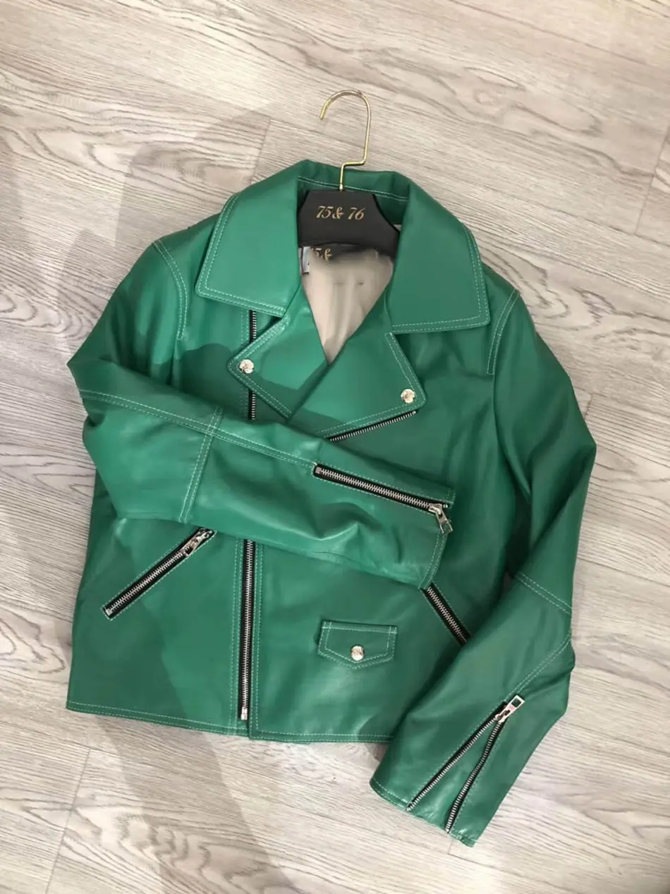 women fashion sheep leather genuine leather jacket (2)