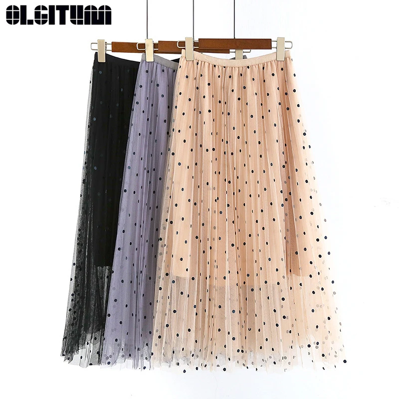 OLGITUM 2019 New Summer Korean Version Fashion Wild Mesh Polka Dot Skirt Elasticated High Waist Long Pleated Skirt SK452
OLGITUM 2019 New Summer Korean Version Fashion Wild Mesh Polka Dot Skirt Elasticated High Waist Long Pleated Skirt SK452