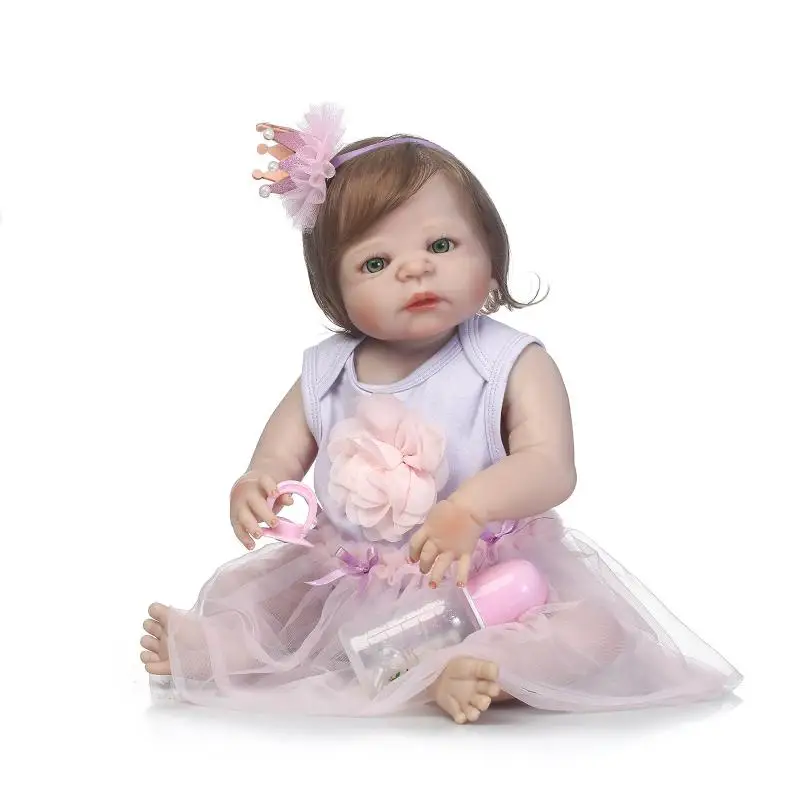 Hxldollstor 56cm Full Silicone Baby Doll Fiber Hair Baby Lifelike Girl Doll Bebe Reborn Toy Kids Fashion Toy Children New Year Birthday Gift Berenguer