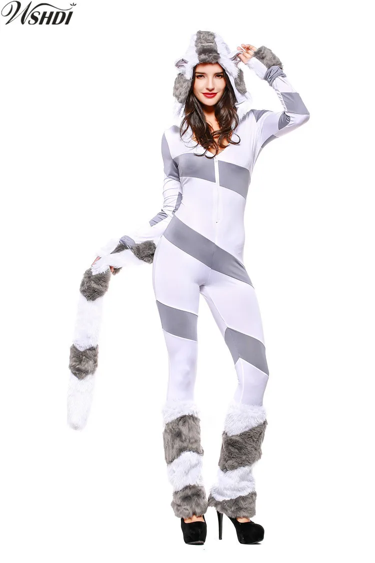 Gray and White Striped Long Sleeve Zipper Polar Bear Jumpsuit Halloween Furry Costumes for women Animal Costume Cosplay
Gray and White Striped Long Sleeve Zipper Polar Bear Jumpsuit Halloween Furry Costumes for women Animal Costume Cosplay