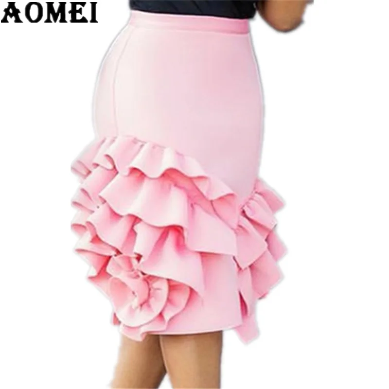 Women Pencil Skirt Pink Ruffle High Waist Slim Female Package Hip Lolita Jupes Bodycon Lady Falads Officewear Elegant Femme 2019
Women Pencil Skirt Pink Ruffle High Waist Slim Female Package Hip Lolita Jupes Bodycon Lady Falads Officewear Elegant Femme 2019
