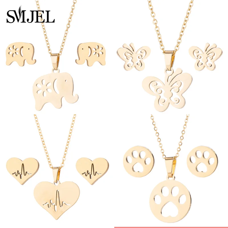 

SMJEL Cute Animal Women Necklaces Gold Stainless Steel Chain Best Friends Pendant Jewlery New collar acero inoxidable mujer