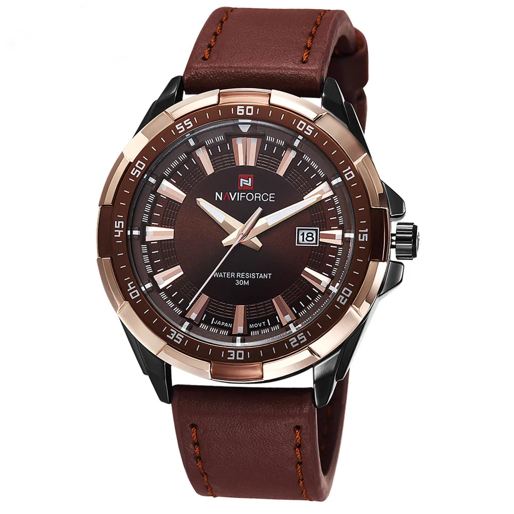 NAVIFORCE Men's Casual Sports Quartz Watch w/ Leather Strap