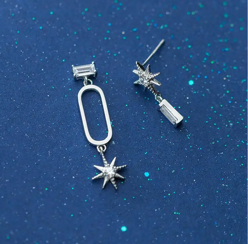 Asymmetric Star Earrings 100% 925 Sterling Silver Drop Earrings Silver Jewelry with Cubic Zirconia
Asymmetric Star Earrings 100% 925 Sterling Silver Drop Earrings Silver Jewelry with Cubic Zirconia