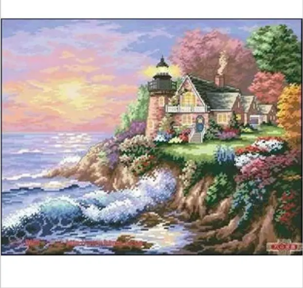 Фото Embroidery Package First Class Cross Stitch Kits Seaside Villa Tree Flower Best Choice Factory Direct Sell | Дом и сад