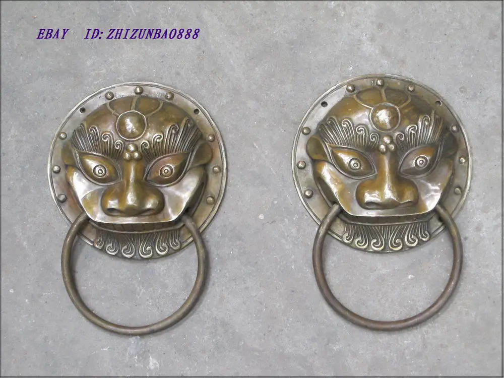 10" FOO DOG Lion head knocker Chinese door knocker Bronze Sculpture PAIR