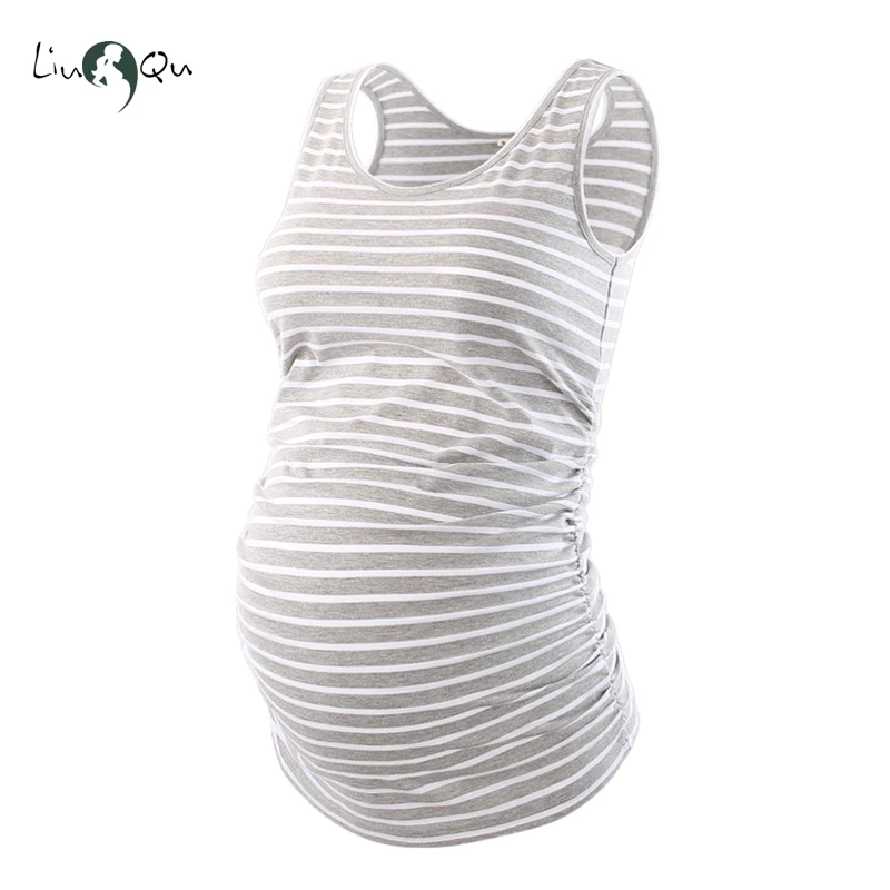 

Womens Pregnancy Clothes Striped Side Ruched Sleeveless Nursing Top Maternity Clothes Pregnant Flattering Summer Nurse 2019