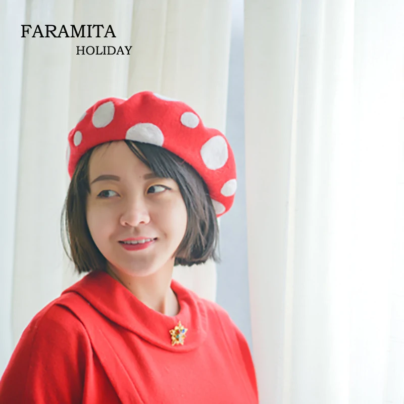 Faramita Holiday Red Poisonous Mushrooms Women Girls Hand Made Wool French Beret Hat Winter Hats Vintage Originality Berets
Faramita Holiday Red Poisonous Mushrooms Women Girls Hand Made Wool French Beret Hat Winter Hats Vintage Originality Berets