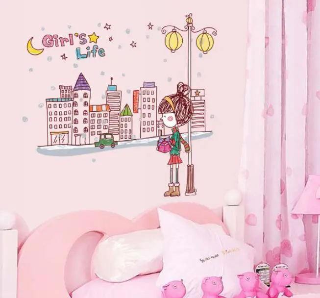 С персонажами из мультфильмов для девочек жизни наклейки на стену с нарисованной