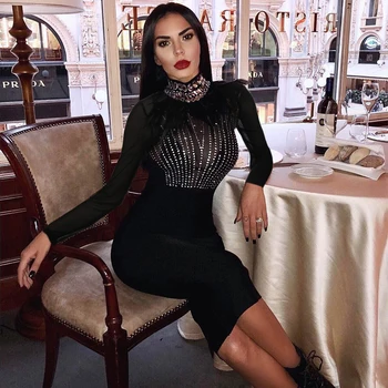 Luxury Beading Shining Evening Party Dress Women Long Sleeve O Neck Feathers Bodycon Midi See Through Sexy Dress Vestidos 2018
Luxury Beading Shining Evening Party Dress Women Long Sleeve O Neck Feathers Bodycon Midi See Through Sexy Dress Vestidos 2018