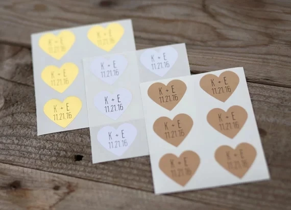 

personalize Heart Stickers With Initials and Date - Wedding Stickers and Envelope Seals favor labels birthday gift stickers