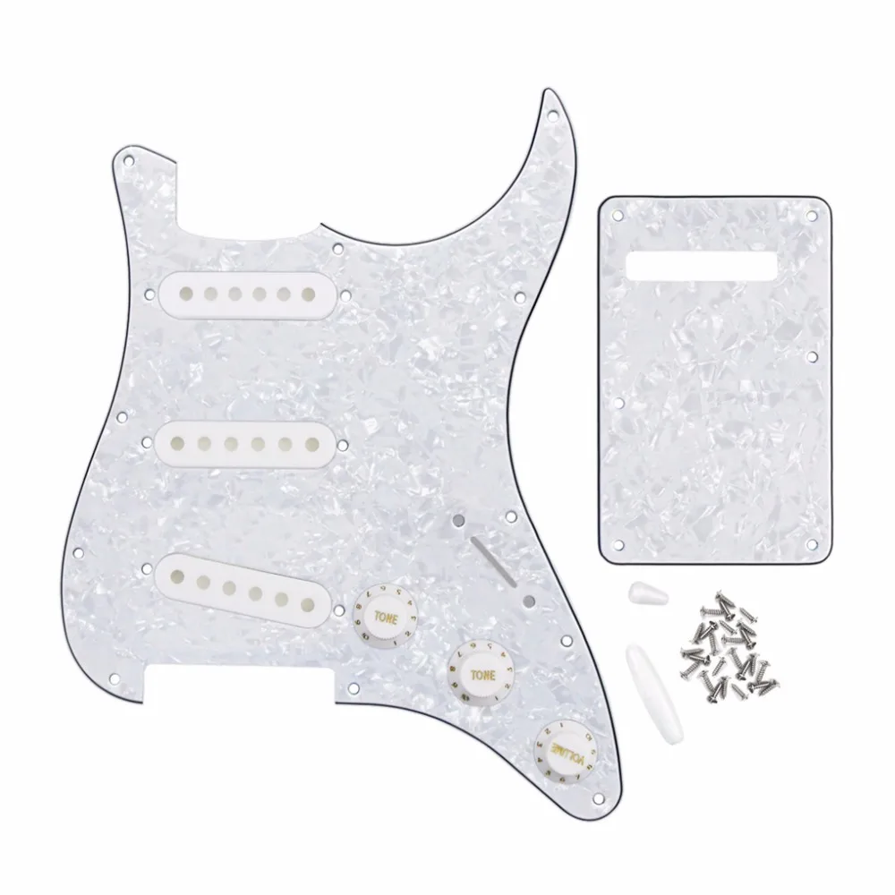 FLEOR White Pearl 11 Holes Strat Guitar Pickguard SSS Back Plate Pickup Covers 2T1V Knobs Switch Whammy Bar Tip Guitar Parts
FLEOR White Pearl 11 Holes Strat Guitar Pickguard SSS Back Plate Pickup Covers 2T1V Knobs Switch Whammy Bar Tip Guitar Parts