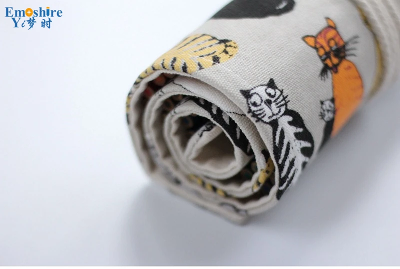 Emoshire Cotton canvas creative cloth curtains back cat color lead pencils large capacity pencil pencil pens (14)