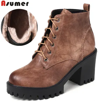 ASUMER Retro winter snow boots women round toe lace up ankle boots square heel platform keep warm ladies boots drop shipping
ASUMER Retro winter snow boots women round toe lace up ankle boots square heel platform keep warm ladies boots drop shipping