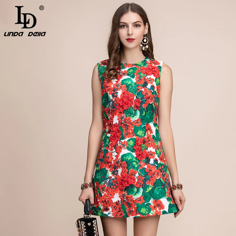 LD LINDA DELLA Fashion Runway Summer Dress Women's Sleeveless Gorgeous Flower Print Appliques Vintage Elegant Mini Short Dress
LD LINDA DELLA Fashion Runway Summer Dress Women's Sleeveless Gorgeous Flower Print Appliques Vintage Elegant Mini Short Dress