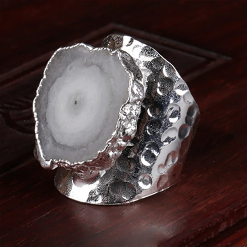 big polished white grey geode crystal stone slice bead charm open silver metal wrap hammered resizable ring cuff for woman man
big polished white grey geode crystal stone slice bead charm open silver metal wrap hammered resizable ring cuff for woman man