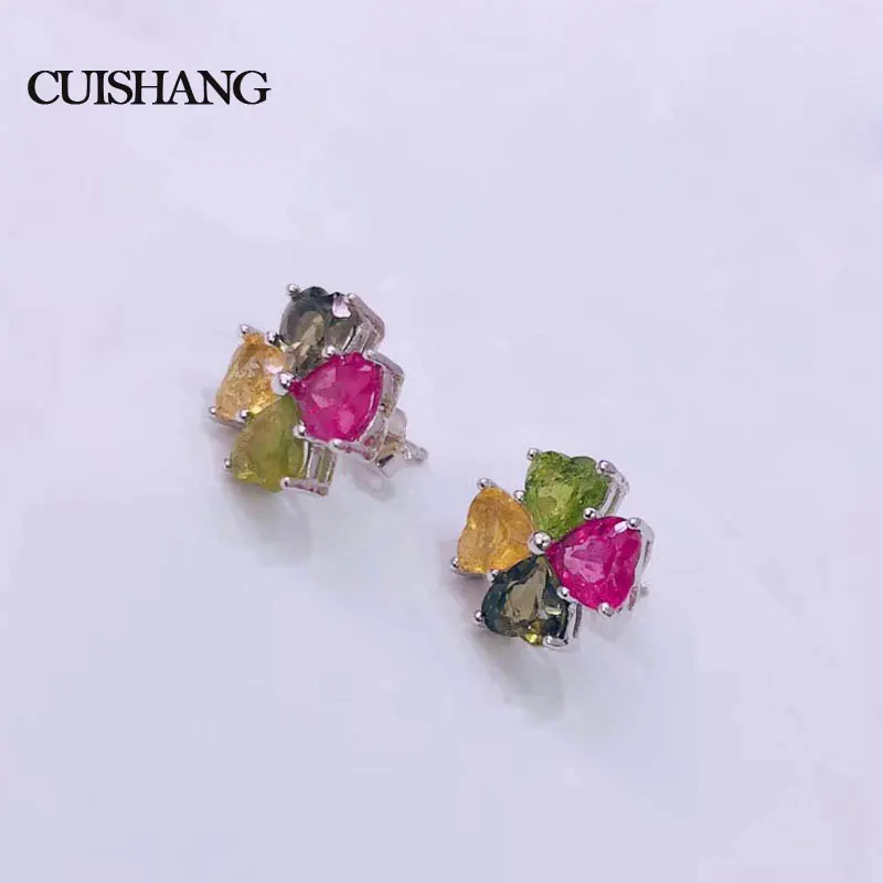 CSJ Cute design 925 Sterling Silver Fine Jewelry Earring Natural Gemstone Multicolor Tourmaline fine wedding Engagment for women
CSJ Cute design 925 Sterling Silver Fine Jewelry Earring Natural Gemstone Multicolor Tourmaline fine wedding Engagment for women