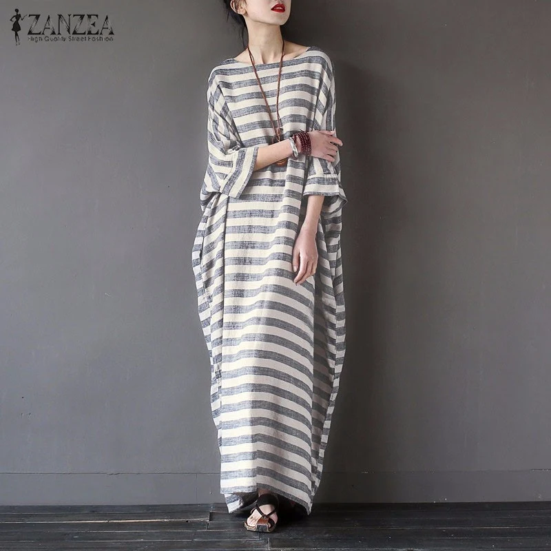 Women Elegant Striped Print Dress 2019 Spring ZANZEA Casual Loose O Neck Batwing Sleeve Maxi Long Dress Vestidos Plus Size
Women Elegant Striped Print Dress 2019 Spring ZANZEA Casual Loose O Neck Batwing Sleeve Maxi Long Dress Vestidos Plus Size