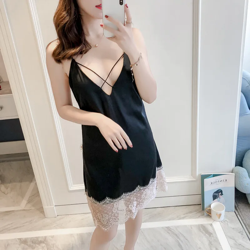 Summer Sexy Women Backless Deep V-Neck Sleepwear Lace Trim Nightgown Mini Satin Rayon Home Dress Intimate Lingerie Nightdress
Summer Sexy Women Backless Deep V-Neck Sleepwear Lace Trim Nightgown Mini Satin Rayon Home Dress Intimate Lingerie Nightdress