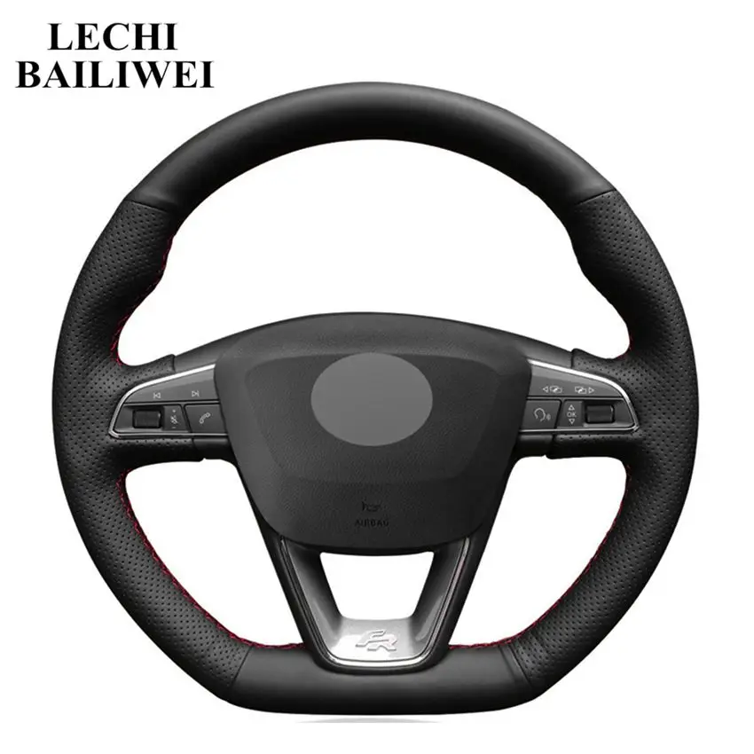 Black Artificial Leather Hand-stitched Car Steering Wheel Cover for Leon 5F Mk3 2013-2019 Ibiza 6J 2016-2019 Arona 2018-2019
Black Artificial Leather Hand-stitched Car Steering Wheel Cover for Leon 5F Mk3 2013-2019 Ibiza 6J 2016-2019 Arona 2018-2019