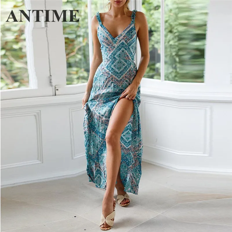 ANTIME Long Blue Dresses Spring Summer Spaghetti Strap Deep V Neck Women Split A Line Casual Backless Maxi Beach Sexy Dress
ANTIME Long Blue Dresses Spring Summer Spaghetti Strap Deep V Neck Women Split A Line Casual Backless Maxi Beach Sexy Dress