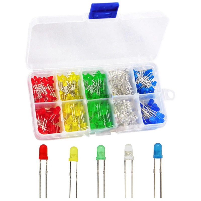 

3mm LED Light Assorted Kit Led Diode light-emitting Diodes Universal 200pcs/box Red Green Blue Yellow White DIY LEDs Diode Set