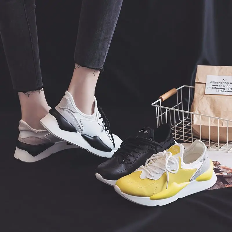 Woman Sneakers Yellow White 2019 Spring New Girls Fashion Shoes Casual Thick Bottom Cool Sneakers Black Mixed Color Good Quality
Woman Sneakers Yellow White 2019 Spring New Girls Fashion Shoes Casual Thick Bottom Cool Sneakers Black Mixed Color Good Quality