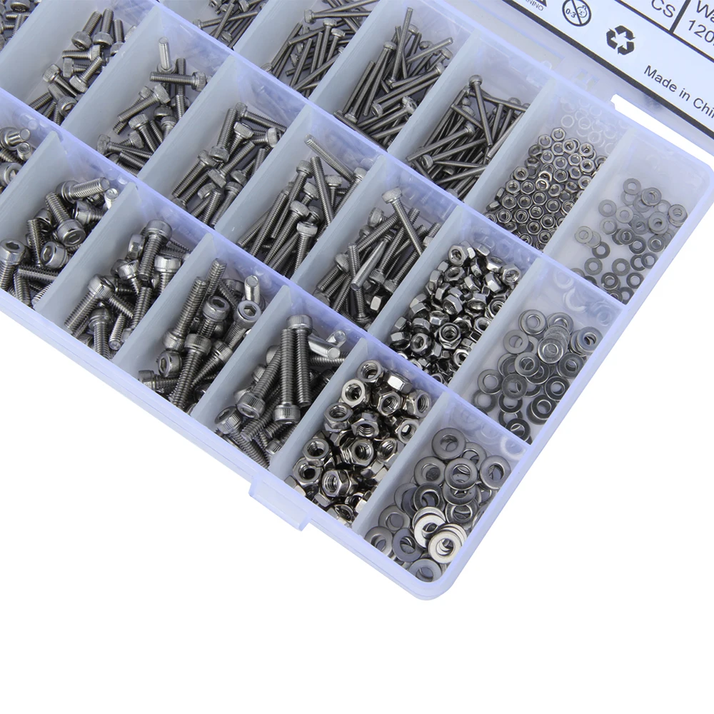 1080pcs/Lot M2 M3 M4 Button Head Hex Socket Screw Bolt Nut Stainless Steel 304 Screws Nuts Assortment Kit Fastener Hardware
1080pcs/Lot M2 M3 M4 Button Head Hex Socket Screw Bolt Nut Stainless Steel 304 Screws Nuts Assortment Kit Fastener Hardware