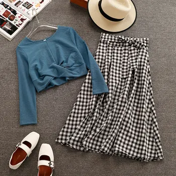 Skirt and Top Sets for Women New Spring O Neck Long Sleeve Short Pullovers Top + Elegant Long Plaid Skirts Students Suits
Skirt and Top Sets for Women New Spring O Neck Long Sleeve Short Pullovers Top + Elegant Long Plaid Skirts Students Suits