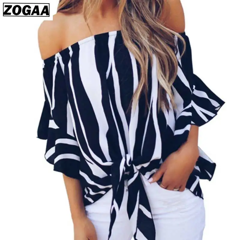 ZOGAA 2019 New Sexy Shoulders Mid-sleeve Lady's Shirts Slash Collar Striped Casual Chiffon Shirt Loose Girl Fashion Clothing
ZOGAA 2019 New Sexy Shoulders Mid-sleeve Lady's Shirts Slash Collar Striped Casual Chiffon Shirt Loose Girl Fashion Clothing