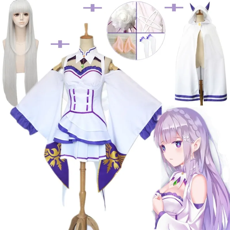 Платье Emilia Re Zero наборы для косплея парик Для женщин Эмилия Маскарадного костюма в