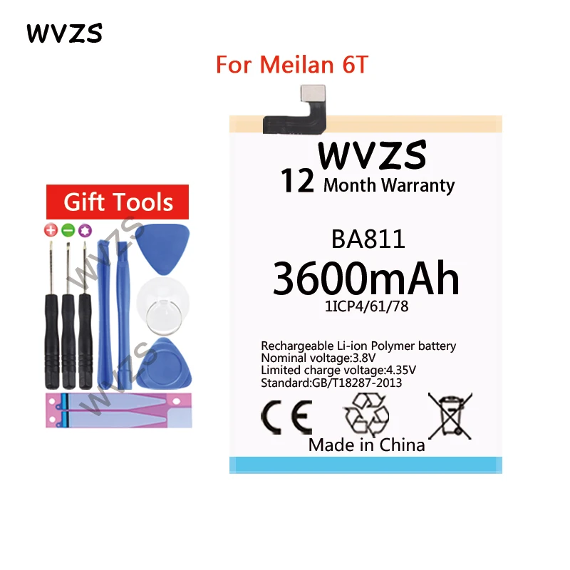 wvzs 3600mAh Li-Polymer Battery BA811 For Meizu Meilan 6 T Replacement Batteries
wvzs 3600mAh Li-Polymer Battery BA811 For Meizu Meilan 6 T Replacement Batteries