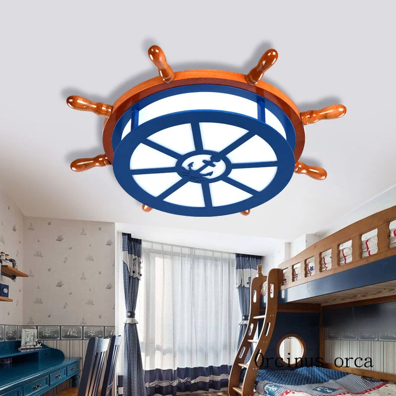 Фото Американский творческий мультфильм лодка руль потолочный светильник спальня