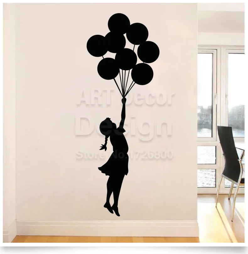 vinyl art home decor urban interior Banksy Wall Decal TRICYCLE COP street art wall sticker police guard and balloon girl graffiti