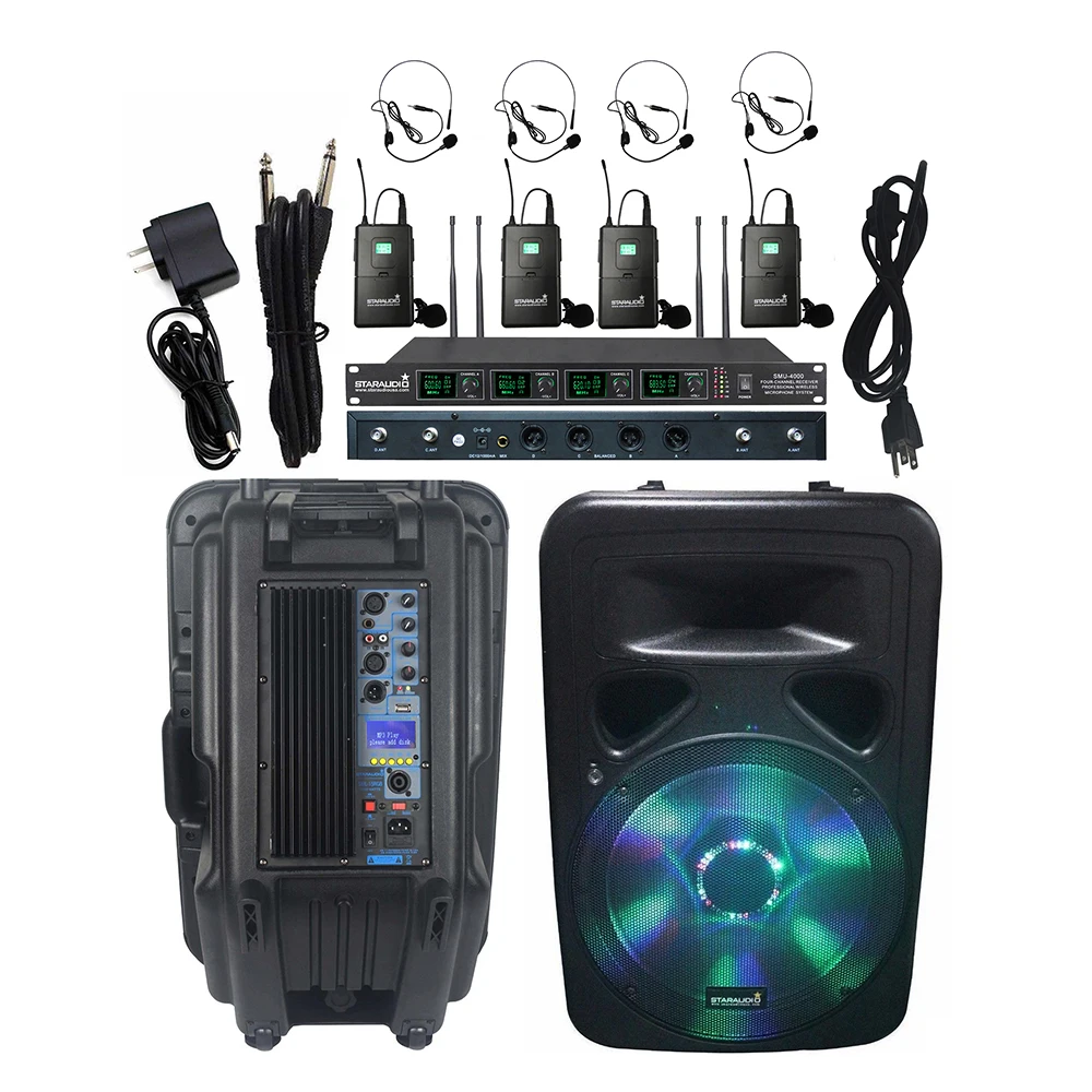 STARAUDIO 15 Inch 3500W PA DJ Powered LED Light Speaker KTV Stage Speaker 4 Channel UHF Wireless Headset Microphone SML-15RGB
STARAUDIO 15 Inch 3500W PA DJ Powered LED Light Speaker KTV Stage Speaker 4 Channel UHF Wireless Headset Microphone SML-15RGB