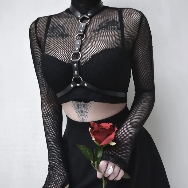 2018 Gothic Girls Harajuku punk Mesh Top Patchwork Knitted Long Sleeve Cropped Femme Black T hirt Fashion Bodycon Sexy Tee Shirt
2018 Gothic Girls Harajuku punk Mesh Top Patchwork Knitted Long Sleeve Cropped Femme Black T hirt Fashion Bodycon Sexy Tee Shirt