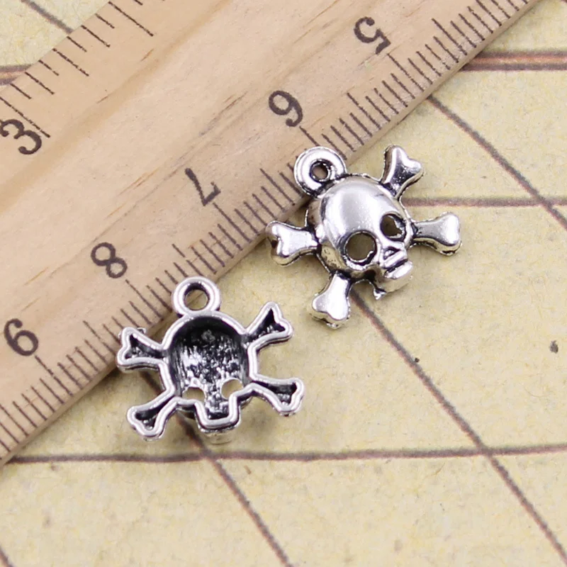 

15pcs/lot Charms skull skeleton bone 15x14mm Antique Silver Pendants Making DIY Handmade Tibetan Silver Finding Jewelry Bracelet