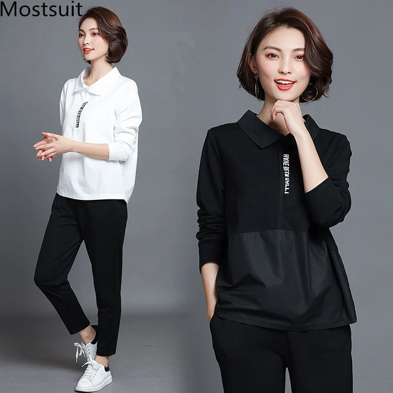 L-5xl Black White 2 Piece Set Women Plus Size Long Sleeve Tops And Pants Trousers Sets Suits Casual Spring Autumn Women's Sets
L-5xl Black White 2 Piece Set Women Plus Size Long Sleeve Tops And Pants Trousers Sets Suits Casual Spring Autumn Women's Sets