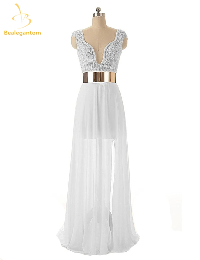 Bealegantom White Long Chiffon A-Line Wedding Dresses 2019 Beaded Plus Size Bridal Gowns Vestido De Novia QA1123 | Свадьбы и