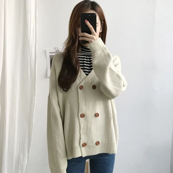 Women'S Winter Solid Color Retro Double-Breasted Cardigan Ulzzang Sweater Coat Female Sweaters Thick Lady Clothing For Women
Women'S Winter Solid Color Retro Double-Breasted Cardigan Ulzzang Sweater Coat Female Sweaters Thick Lady Clothing For Women