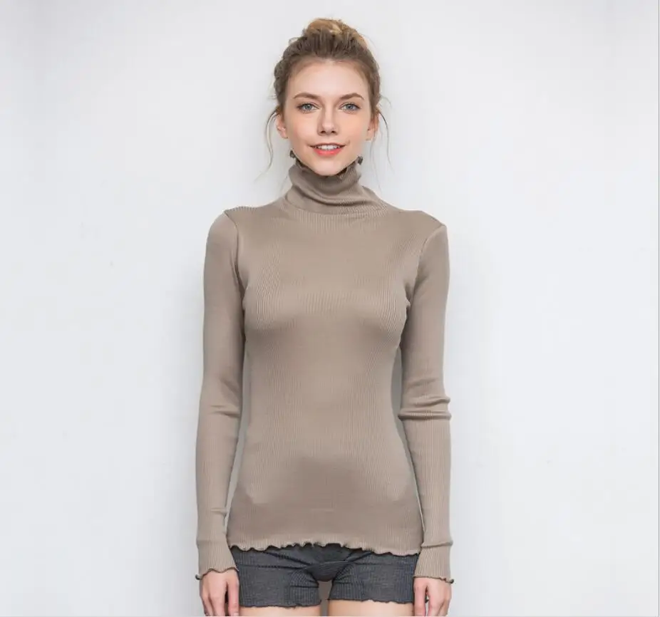 Fall Winter Women pullovers 80%Natural Silk 20%Cotton Turtleneck Rib knits shirt long sleeved Solid sweater Basic top
Fall Winter Women pullovers 80%Natural Silk 20%Cotton Turtleneck Rib knits shirt long sleeved Solid sweater Basic top