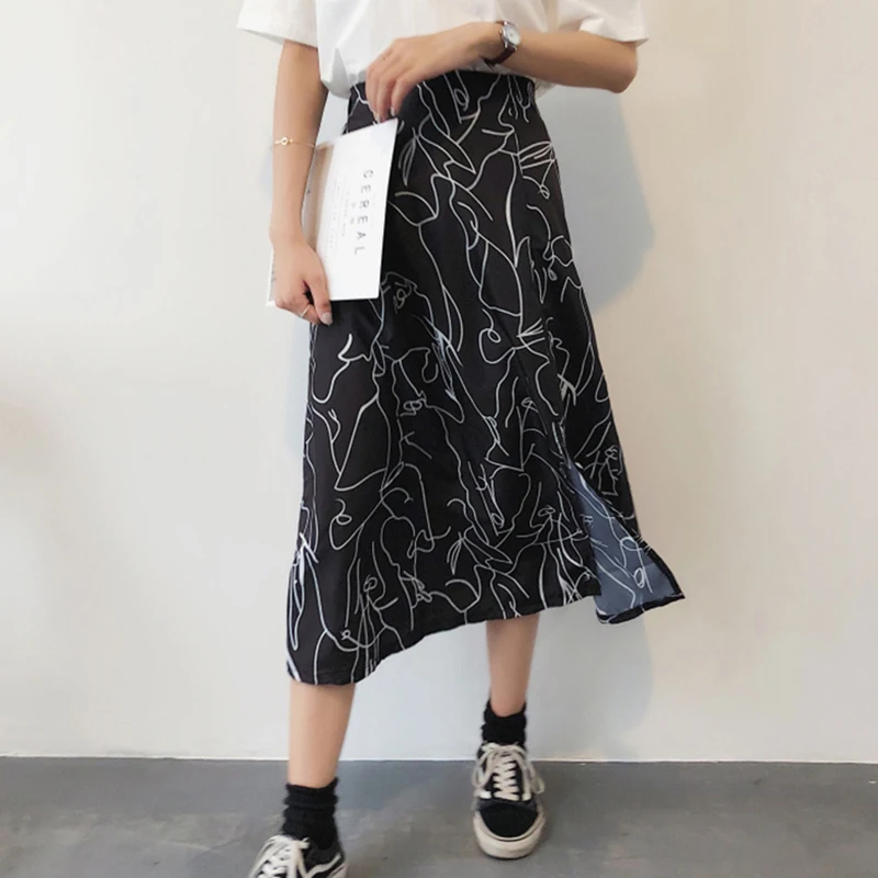 2018 Summer Women Hand-painted Midi Skirts Korean Chic High Waist Abstract Printed Midi Skirt Elastic Waist Split Black Skirst
2018 Summer Women Hand-painted Midi Skirts Korean Chic High Waist Abstract Printed Midi Skirt Elastic Waist Split Black Skirst