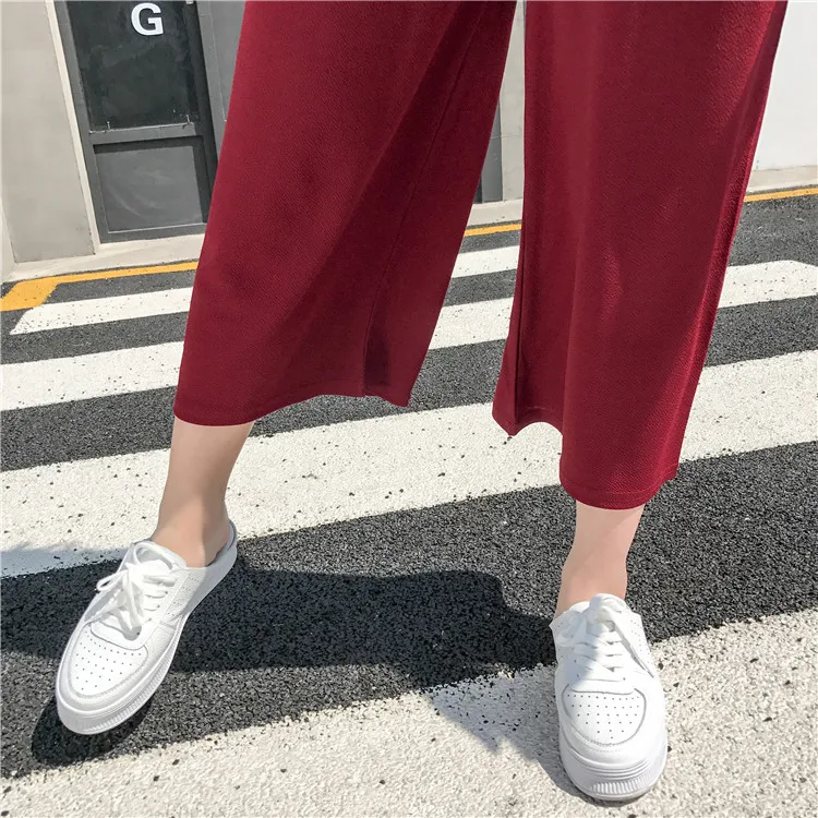 Plus Size - Casual Elastic Waist Loose Wide Leg Pants Preppy Style Trousers Female Palazzo Pants (Us 18W-20W)
