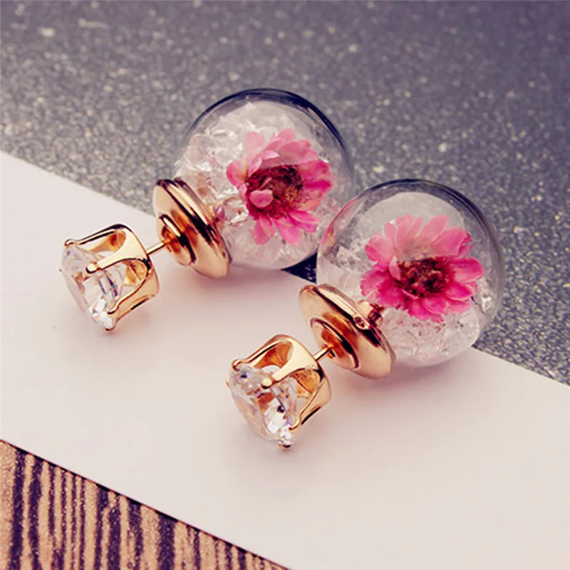 New Fashion Double Sided Glass Stud Earrings with Flower Crystals Inside Summer Style Women Pusety Earring Jewelry Hot Sale
New Fashion Double Sided Glass Stud Earrings with Flower Crystals Inside Summer Style Women Pusety Earring Jewelry Hot Sale