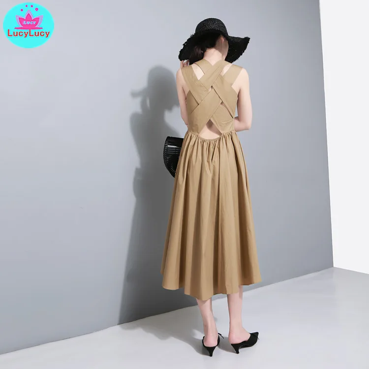 2019 summer European and American style cross sexy backless temperament sleeveless slim vest dress Hollow Out
2019 summer European and American style cross sexy backless temperament sleeveless slim vest dress Hollow Out