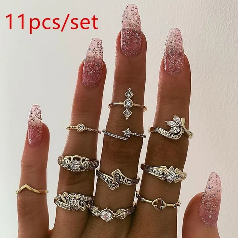 11 Pcs/set Women Fashion Ring Oval Crystal Crown Geometry Cross Gold Finger Ring Set Bohemian Vintage Jewelry Accessories O5M331
11 Pcs/set Women Fashion Ring Oval Crystal Crown Geometry Cross Gold Finger Ring Set Bohemian Vintage Jewelry Accessories O5M331