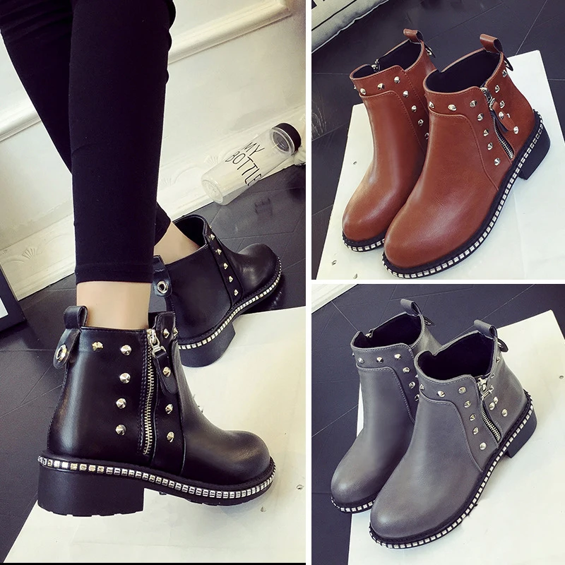 Western design round toe leather ankle boots women fashion rivets anti-skid martin bota feminino beading bottom flats booties
Western design round toe leather ankle boots women fashion rivets anti-skid martin bota feminino beading bottom flats booties