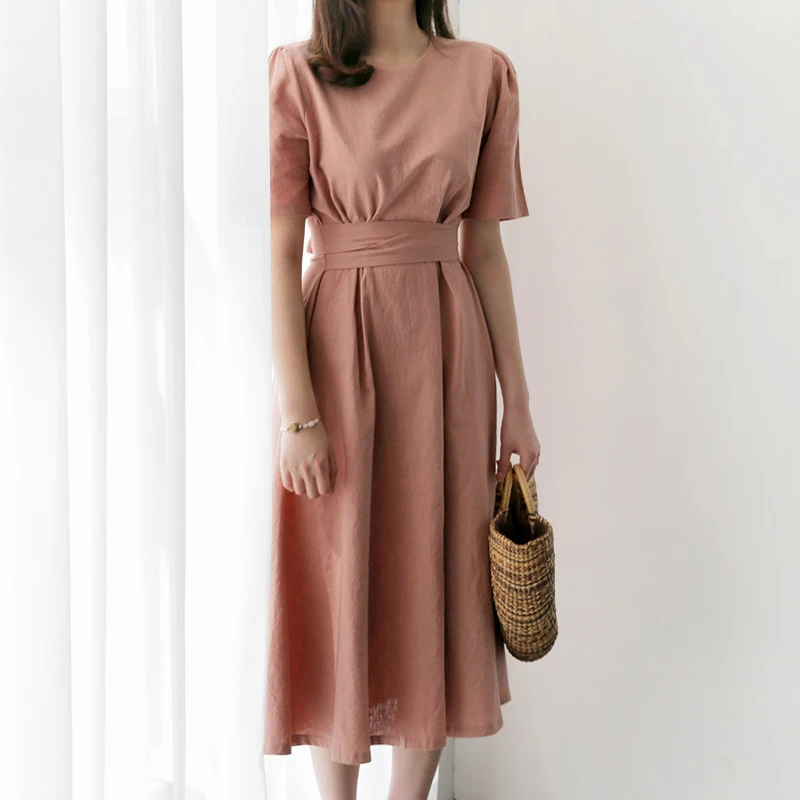 Summer Dress 2019 Korean Style Women Waist Tie Chic Elegant Midi Dress O-Neck Short Sleeve Cotton Linen Casual Ladies Dresses
Summer Dress 2019 Korean Style Women Waist Tie Chic Elegant Midi Dress O-Neck Short Sleeve Cotton Linen Casual Ladies Dresses