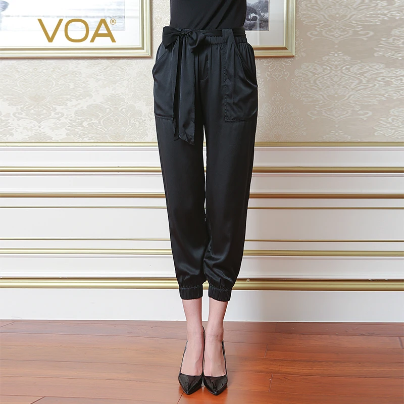 VOA Black Silk Harem Pants Mid Waist Belt Lace Up Cropped Trousers Women High Waist Stain Streetwear Pantalon Casual Dames K5885
VOA Black Silk Harem Pants Mid Waist Belt Lace Up Cropped Trousers Women High Waist Stain Streetwear Pantalon Casual Dames K5885